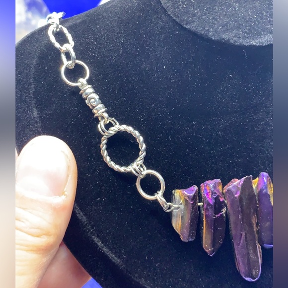 Purple & Gold Titanium Quartz Power Point Necklace 14” Clavicle Length, Handmade - Picture 3 of 11